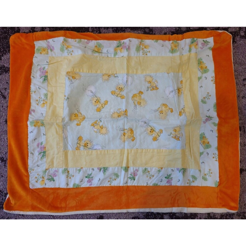 Vintage Suzy Stafford Baby Duckling Dandelion Baby Quilt Soft Blanket Border